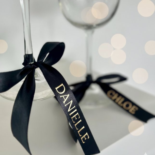 Personalized Black Ribbon with Gold Name Text Satin Ribbon (Creator Uploaded)
