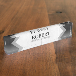 Personalized Black Silver Marble Geometric Nameplate