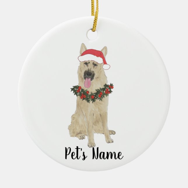 Personalized Black & Tan German Shepherd Christmas Ceramic Ornament (Front)