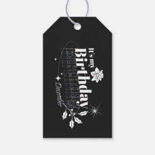 Personalized Black Vintage December Birthday Gift Tags