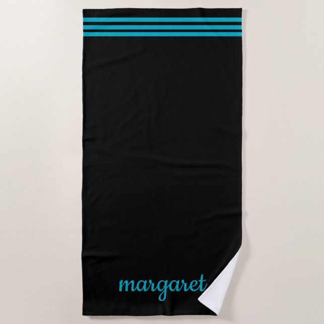Personalized Black  w/ Blue Beach Towel (Front)