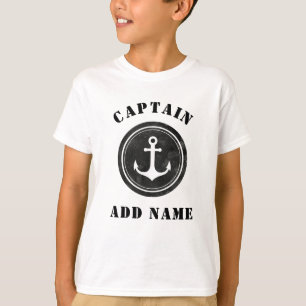Personalized Black & White Anchor Captain Name T-Shirt
