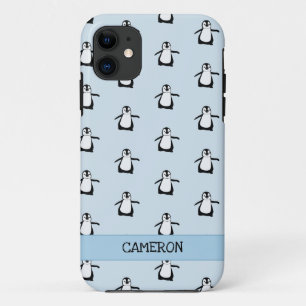 Personalized Black White Blue Cute Penguin iPhone 11 Case