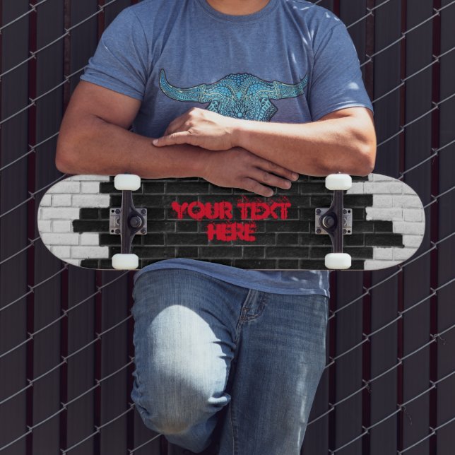 Personalized Black & White Brick Wall Skateboard (Outdoor 3)