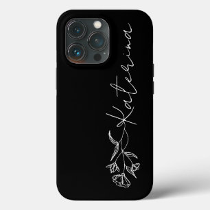 Personalized Black & White Floral Name   iPhone 13 Pro Case