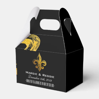 PERSONALIZED BLACK WHITE & GOLD FLEUR DE LIS FAVOR FAVOUR BOX