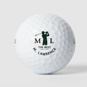 Personalized Black White Golfer Man Name Golf Balls