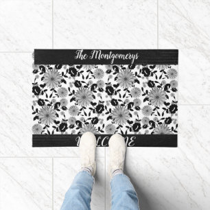 Personalized Black White Gray Shabby Chic Design Doormat