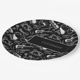 Personalized Black & White Instruments 2 Paper Plate