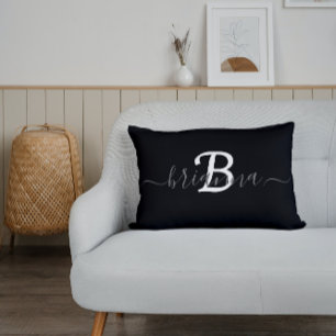Personalized Black & White Monogram Initial Lumbar Cushion