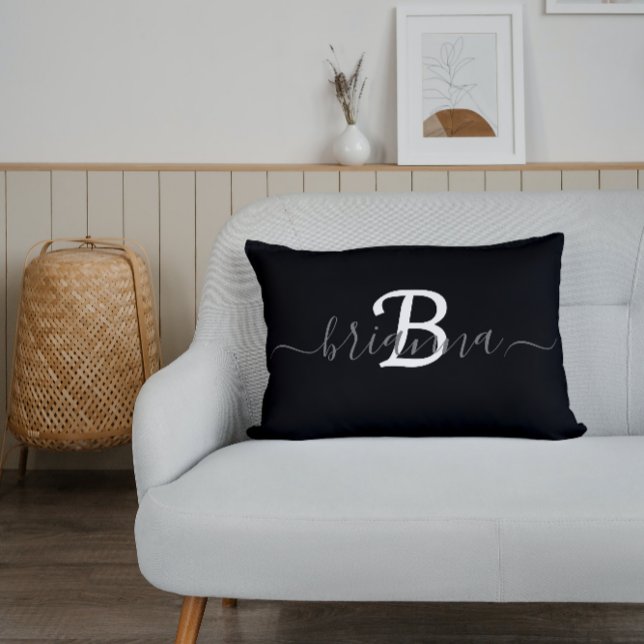Personalized Black & White Monogram Initial Lumbar Cushion (Creator Uploaded)