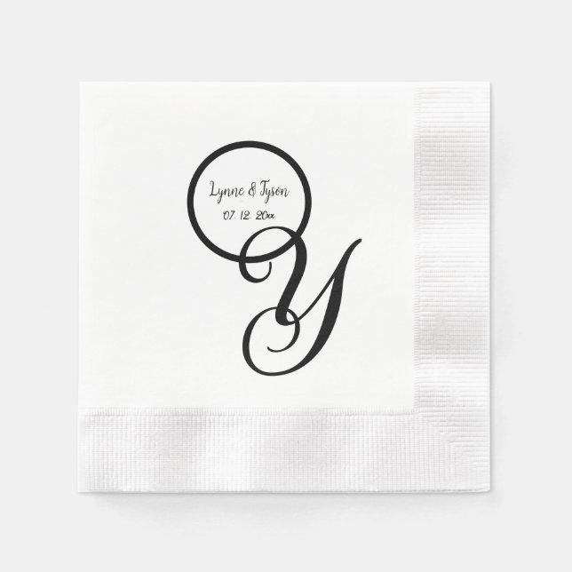 Personalized Black White Monogram Paper Napkins (Front)