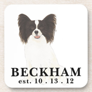 Personalized Black & White Papillon Dog Coaster