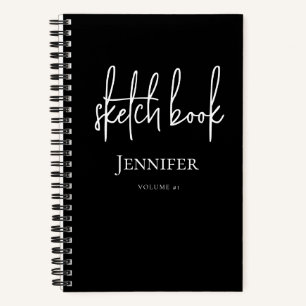 Personalized Black White Script Name Sketchbook Notebook