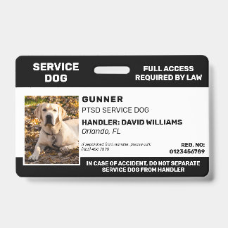 Personalized Black White Service Dog Photo ID Badge