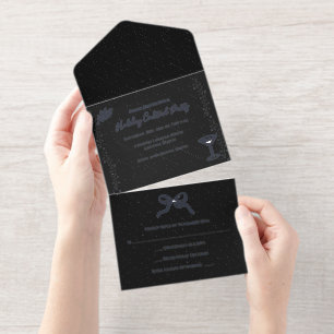 Personalized Black White Silver Holiday Party All In One Invitation