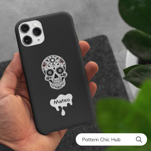 Personalized Black&White Skull Floral Modern Chic Case-Mate iPhone 14 Pro Max Case