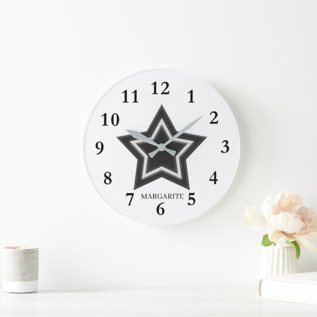 Personalized Black & White Star Large Clock (Home)