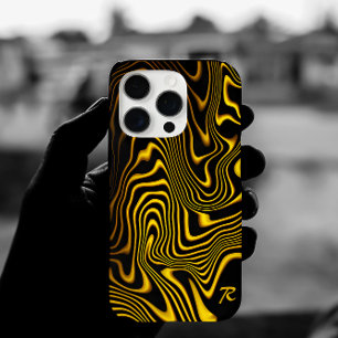 Personalized Black Yellow Gold Swirls Texture iPhone 16 Pro Case