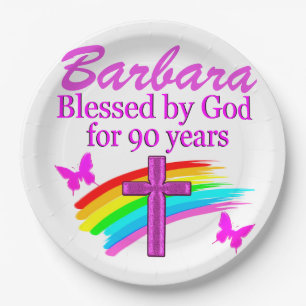 PERSONALIZED BLESSED BY GOD FOR 90 YEARS PLATES