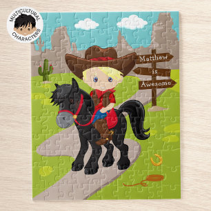 Personalized Blonde Cowboy Jigsaw Puzzle