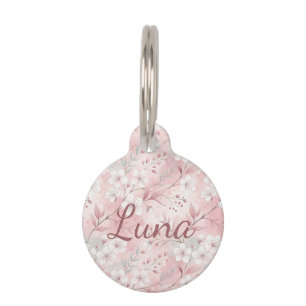 Personalized Bloom Sakura Pink Burgundy Pet Tag
