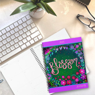 Personalized ‘Blossom’ Inspiring Green Floral  Planner