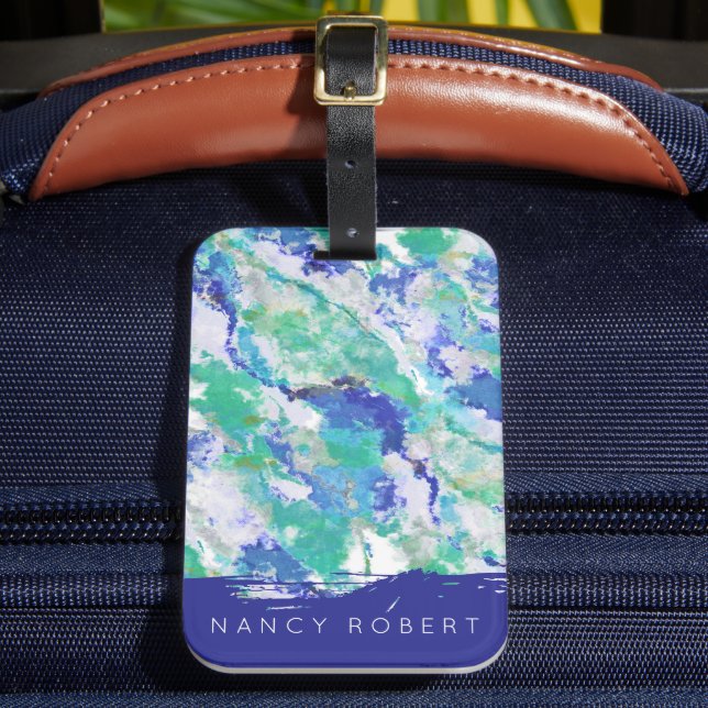 Personalized Blue Agate Natural Stone Luggage Tag (Front Insitu 2)