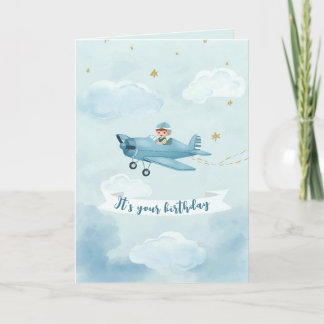 Personalized Blue Airplane Birthday Card