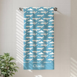 Personalized Blue Airplane Kids Beach Towel