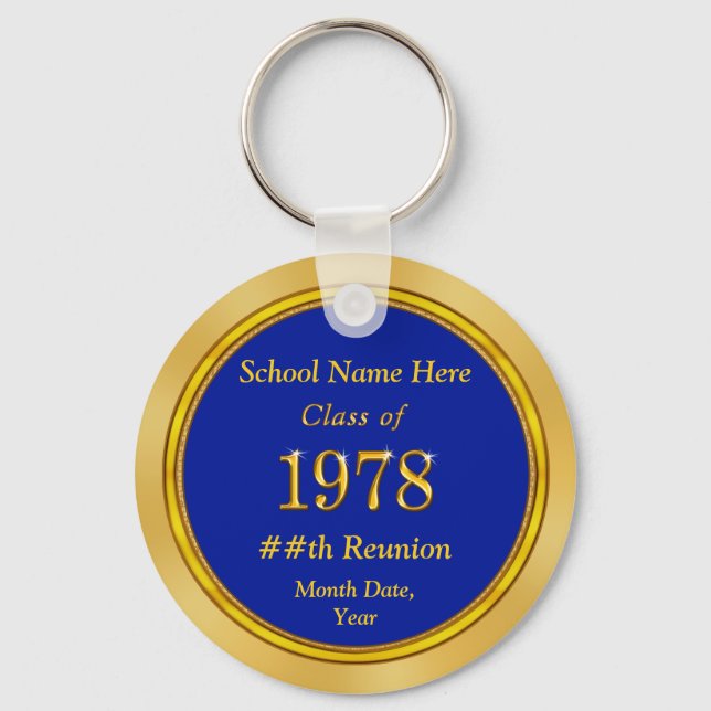 Personalized Blue and Gold Class Reunion Gifts Key Ring (Front)