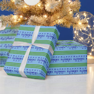 Personalized Blue and Green Striped Wrapping Paper