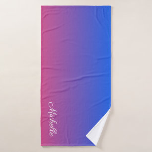 Personalized blue and pink ombre gradient bath towel