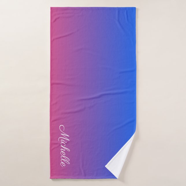 Personalized blue and pink ombre gradient bath towel (Bath Towel)
