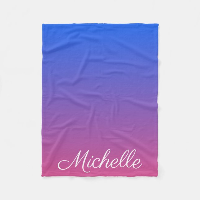 Personalized blue and pink ombre gradient fleece blanket (Front)