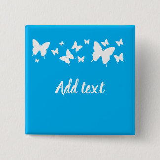Personalized Blue and white butterfly badge favor