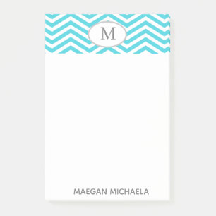 PERSONALIZED blue and white Chevron Post-It notes