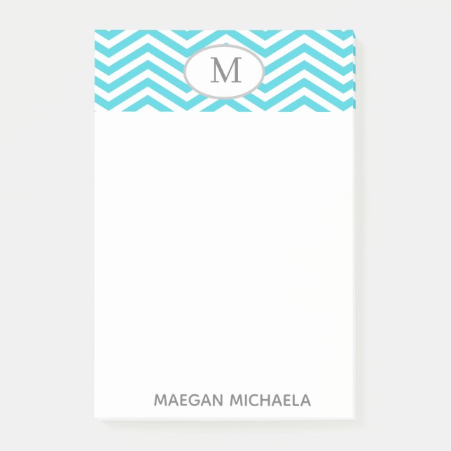 PERSONALIZED blue and white Chevron Post-It notes (Front)