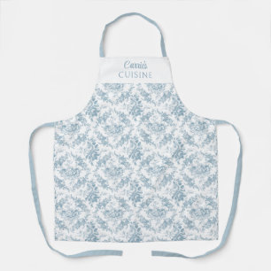 Personalized Blue and White Engraved Floral Apron