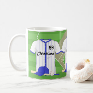 Personalized blue baseball coffee mug