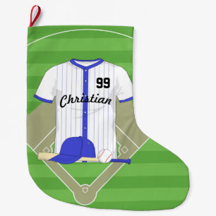 Personalized blue baseball large christmas stocking