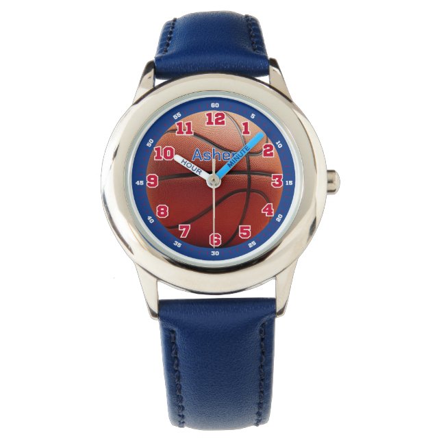 Personalized Blue Basketball Boys Learning Watch (Front)