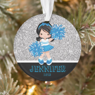 Personalized Blue & Black Cheerleading Ornament 