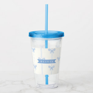 Personalized Blue Bow Coquette Name Aesthetic Acrylic Tumbler