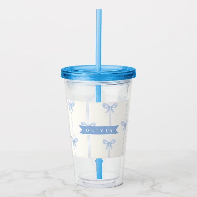 Personalized Blue Bow Coquette Name Aesthetic Acrylic Tumbler (Front)
