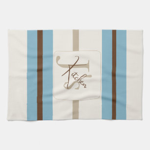 Personalized Blue Brown Stripe Monogram Coastal Tea Towel