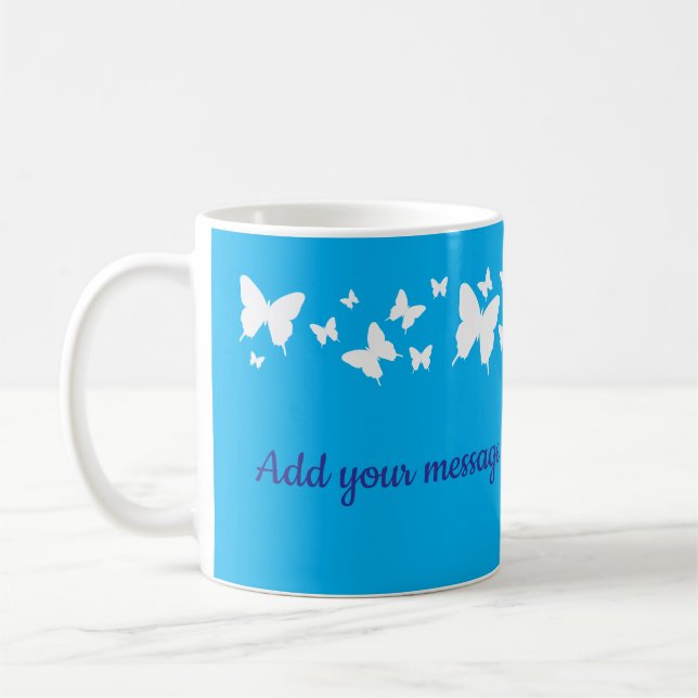 Personalized blue butterfly mug wedding favor (Left)
