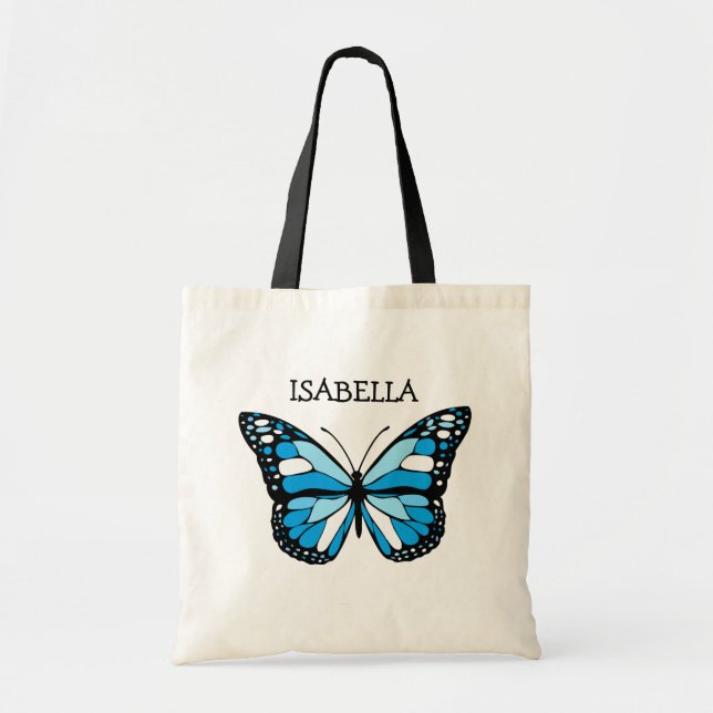 Personalized Blue Butterfly Tote Bag (Front)