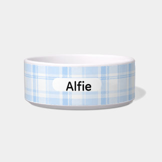 personalized blue Ceramic plaid style Pet Bowl
