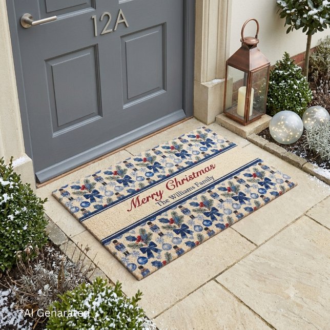 Personalized Blue Christmas Vintage Nutcracker Doormat (Creator Uploaded)